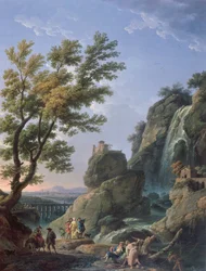 Landschaft mit Wasserfall und Figuren, 1768